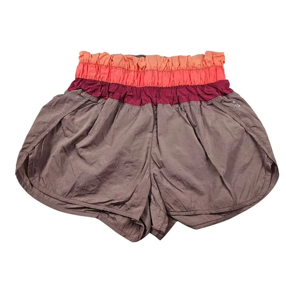 Free people way home shorts high rise elastic waist back pocket lined S purple